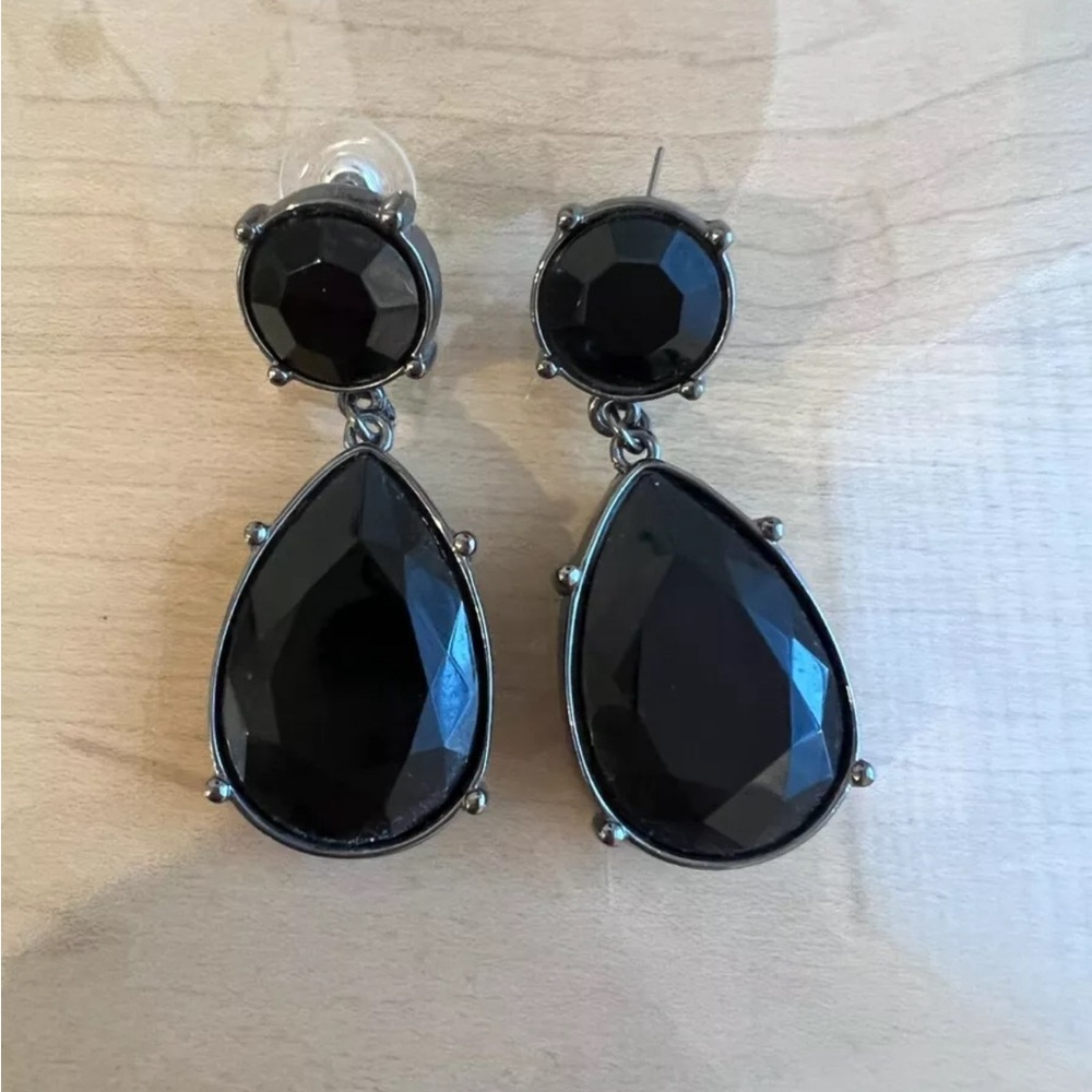 Black Double Teardrop Glass Crystals Statement Earrings Express